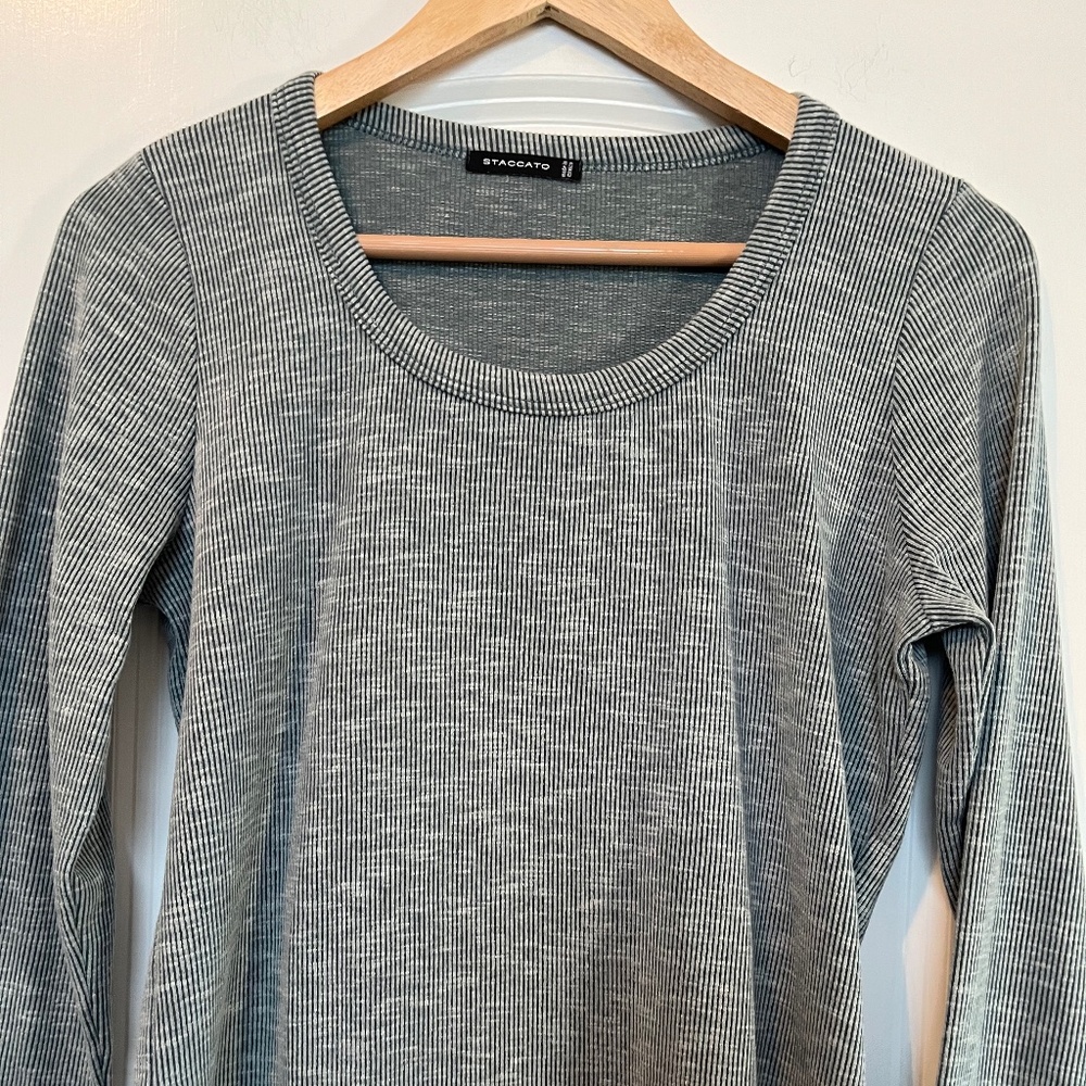 Staccato Ribbed Scoop Neck Long Sleeve Knit Top - Green - Petite Small - Picture 6 of 11